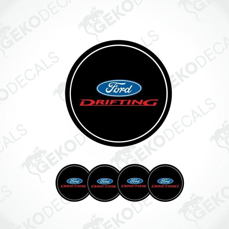Set of four black vinyl decals with the Ford Drifting logo in blue and red.