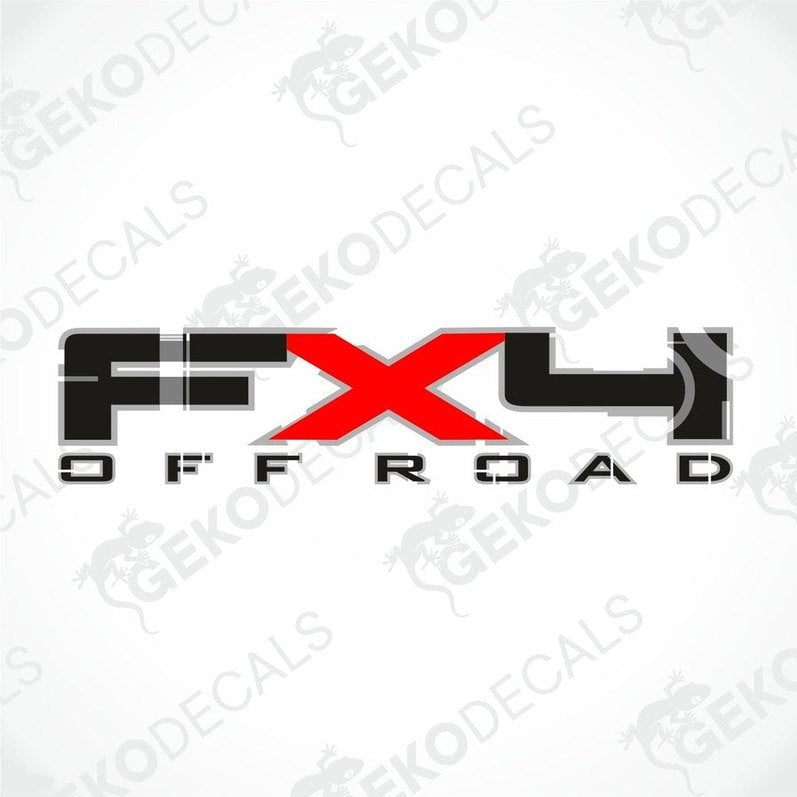 FX4 Off Road printed die-cut decal with bold black text and red X on white background