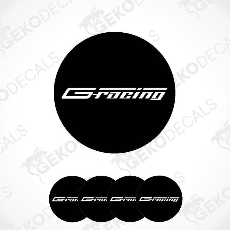 A set of four black vinyl stickers with the 'G-RACING' text and a logo, displayed against a white background.