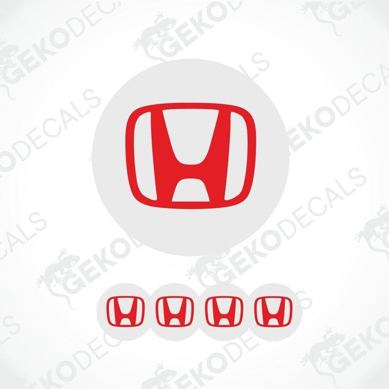 A set of four white vinyl stickers with the Honda logo in red, intended for use as car decals.