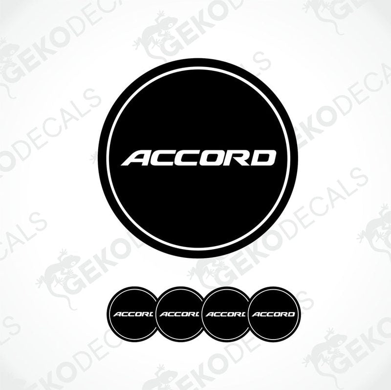 A set of four blac kand white vinyl stickers with the word 'ACCORD' printed on them