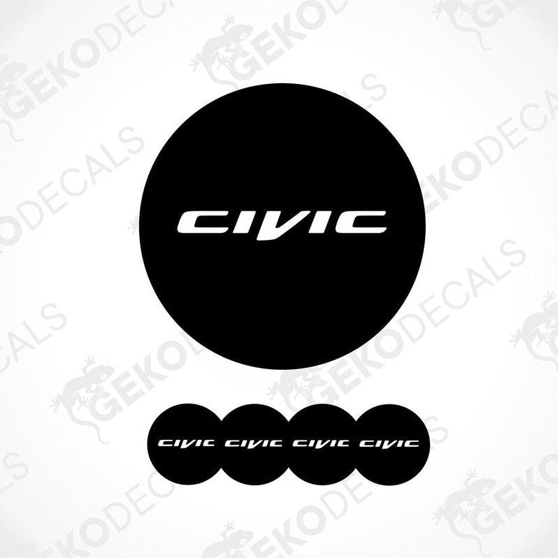 A set of four black and white vinyl stickers with the Honda Civic brand logo.