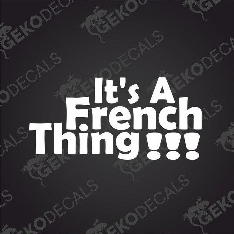 White die cut car decal with It's A French Thing text on transfer paper