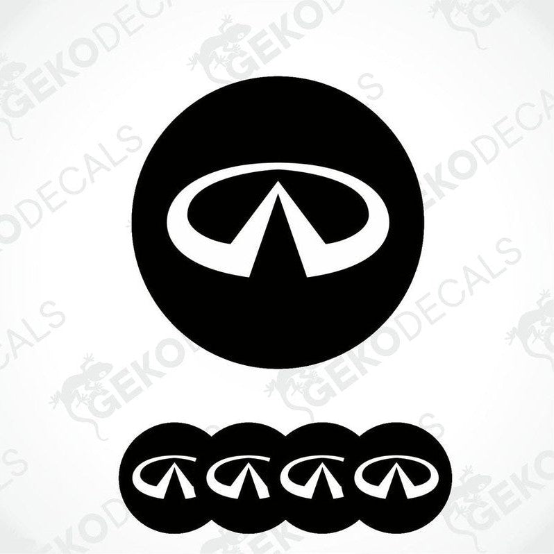 A set of four black vinyl stickers with a white INFINITI logo on each.
