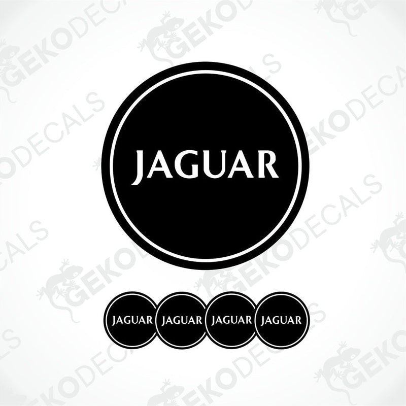 A set of black vinyl decals with the word 'JAGUAR' written in white letters, including four different designs.