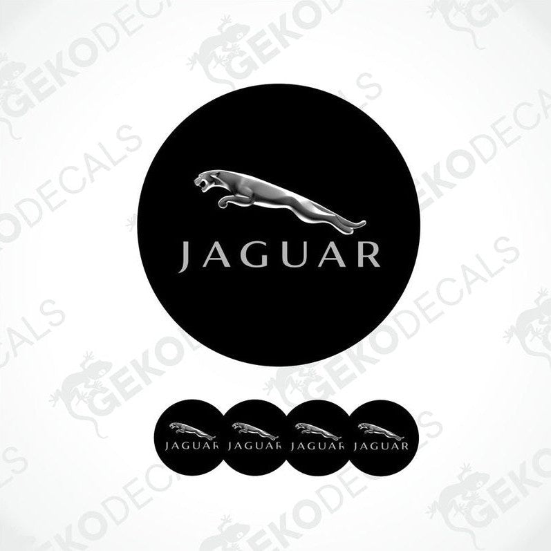 A set of black vinyl decals with the Jaguar logo, including four different sizes for car use.