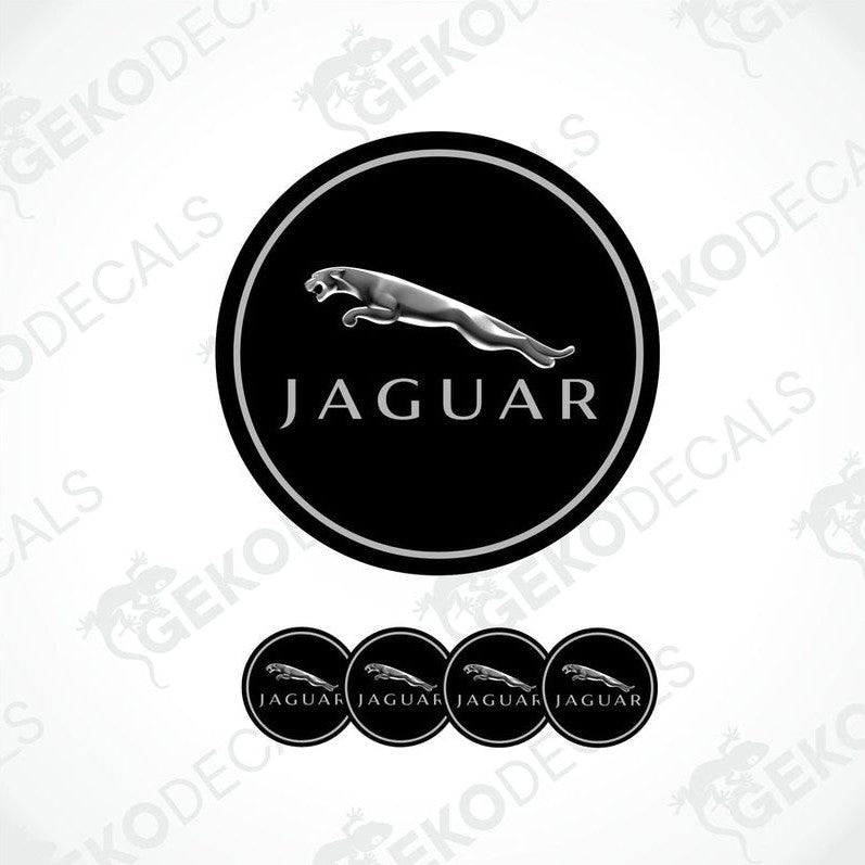 A set of black vinyl decals with the Jaguar logo, including four different sizes for car use.