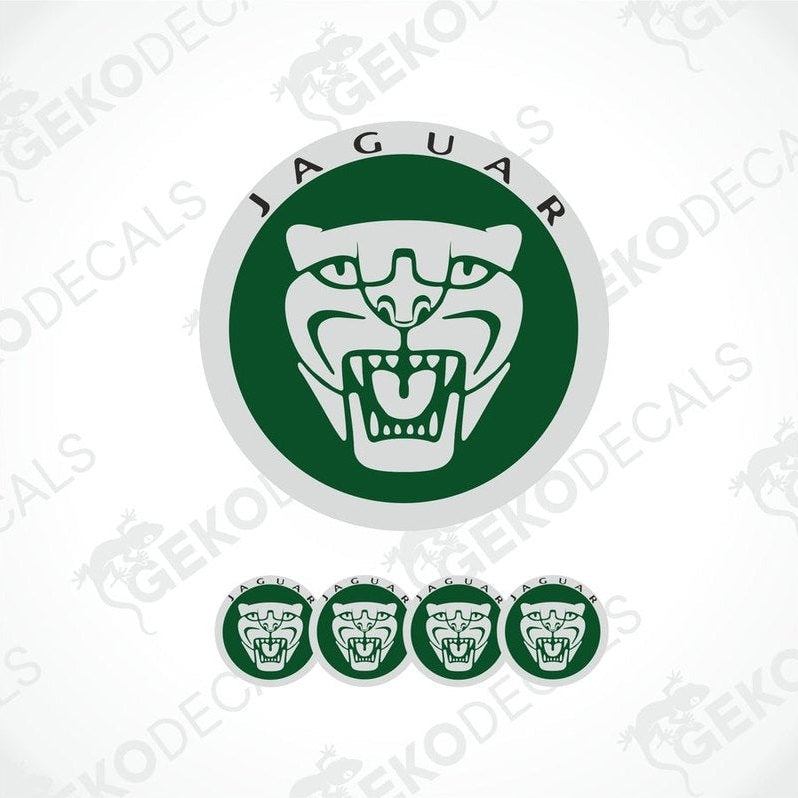 A set of four green and grey vinyl decals with the Jaguar logo.
