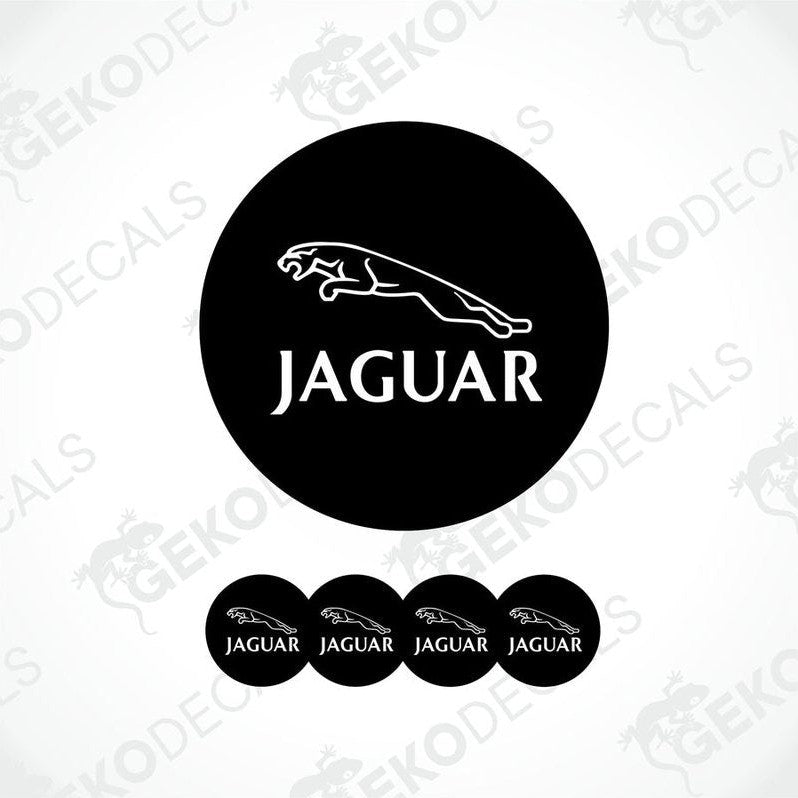 A set of four black and white vinyl decals with the Jaguar logo.