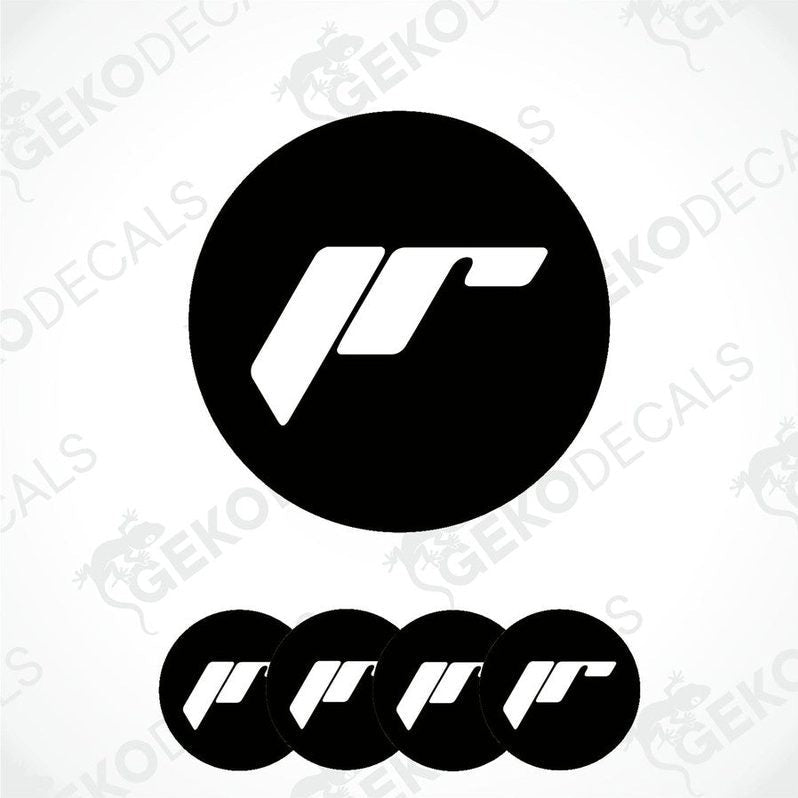 A set of black vinyl decals with a white 'JAPAN RACING' logo design, typically used as car wheel decals.