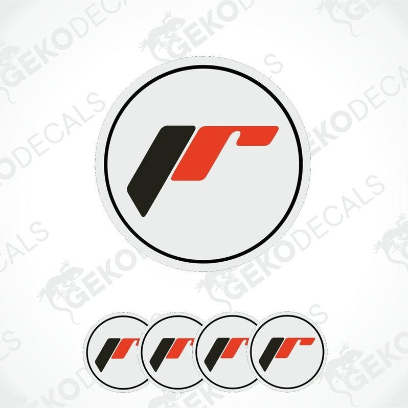 A set of four white vinyl stickers with a red and black 'JAPAN RACING' logo, displayed with the text 'gecko decals'.