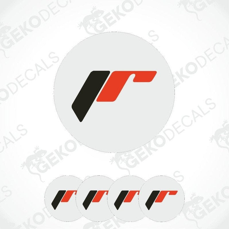 A set of four white vinyl stickers with a red and black 'JAPAN RACING' logo, displayed with the text 'gecko decals'.