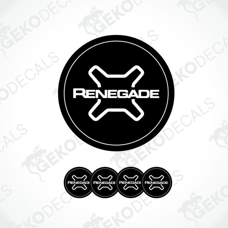 A set of four black vinyl stickers with the white RENEGADE brand logo on them.