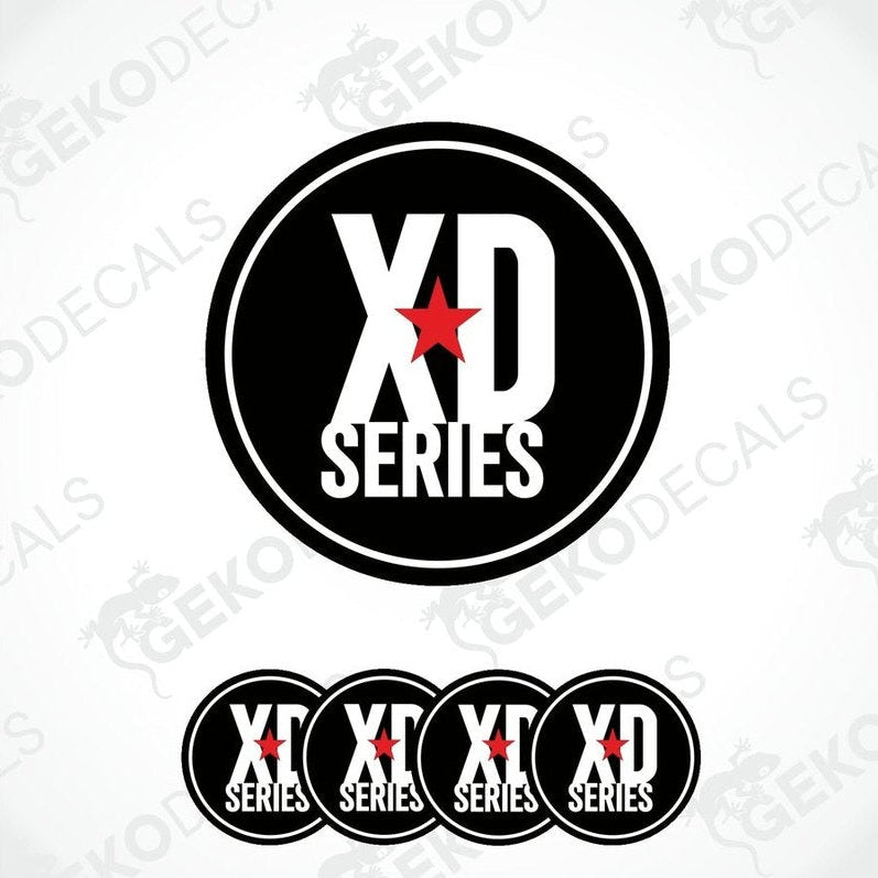 Set of four black vinyl stickers with the words "XD SERIES" and a star-shaped image.