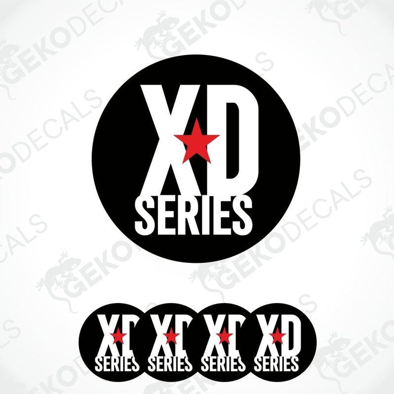 Set of four black vinyl stickers with the words "XD SERIES" and a star-shaped image.