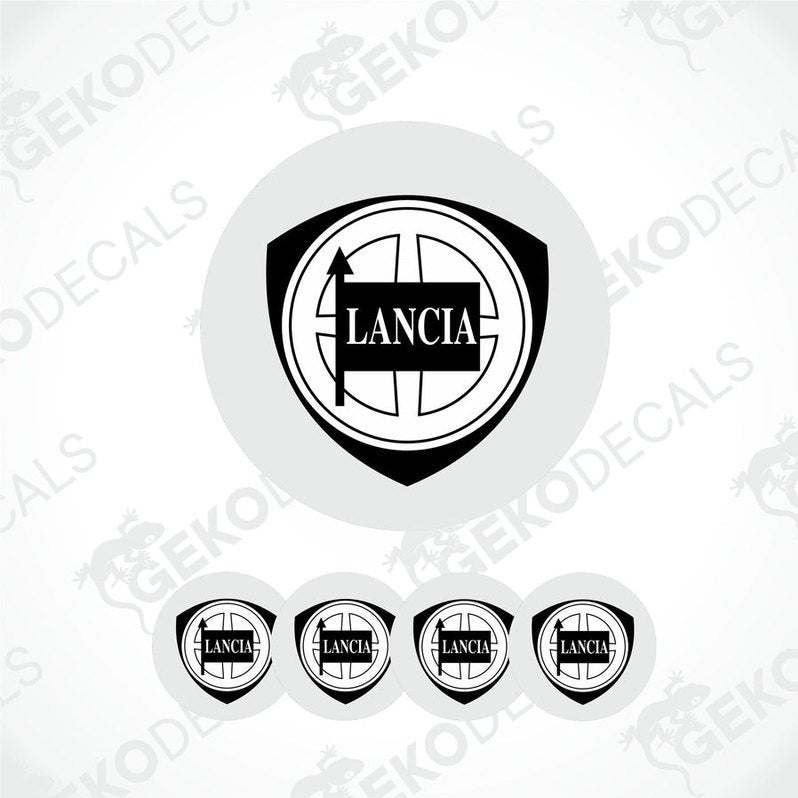 Set of four vinyl decals with polyurethane coating featuring the LANCIA car brand logo.