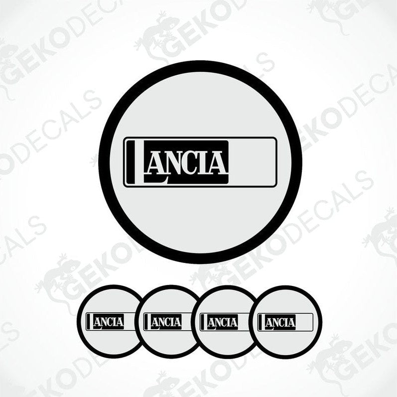 Set of four vinyl decals with polyurethane coating featuring the LANCIA car brand logo.
