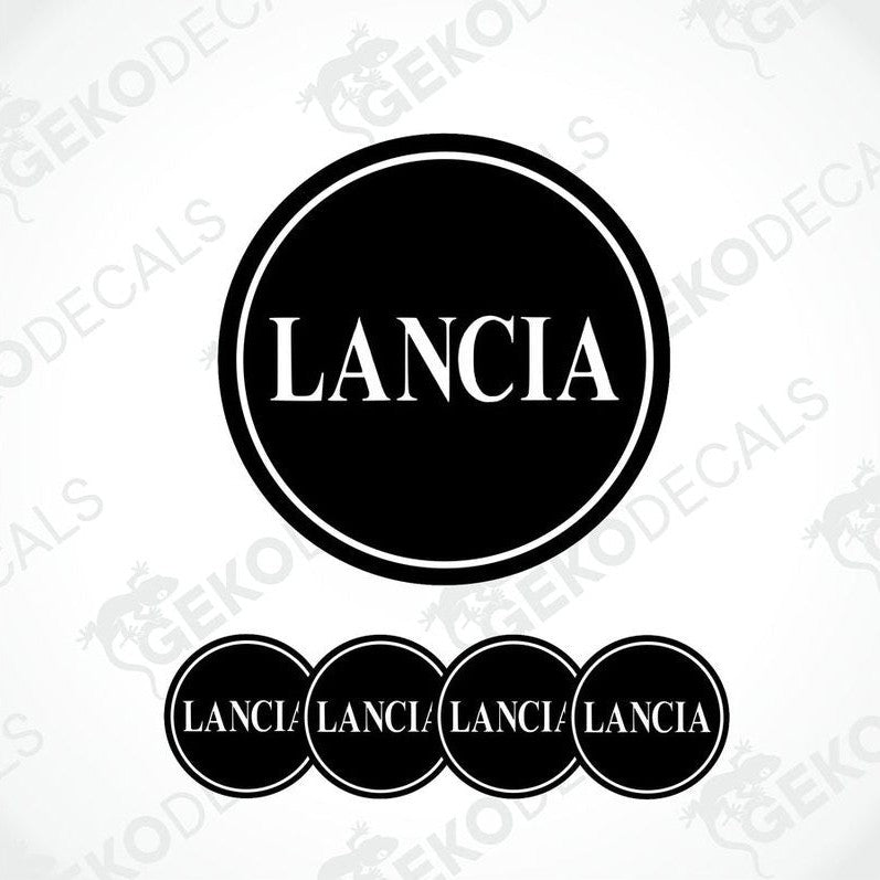 Set of four black vinyl decals with the LANCIA brand logo.