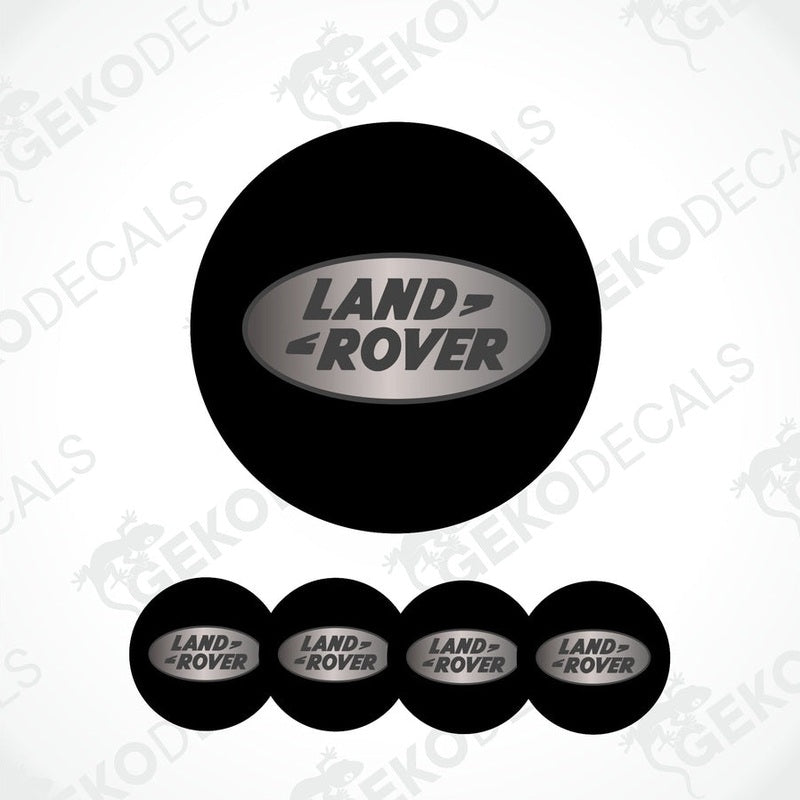 Set of four black round car decals with the LAND ROVER logo in the center.
