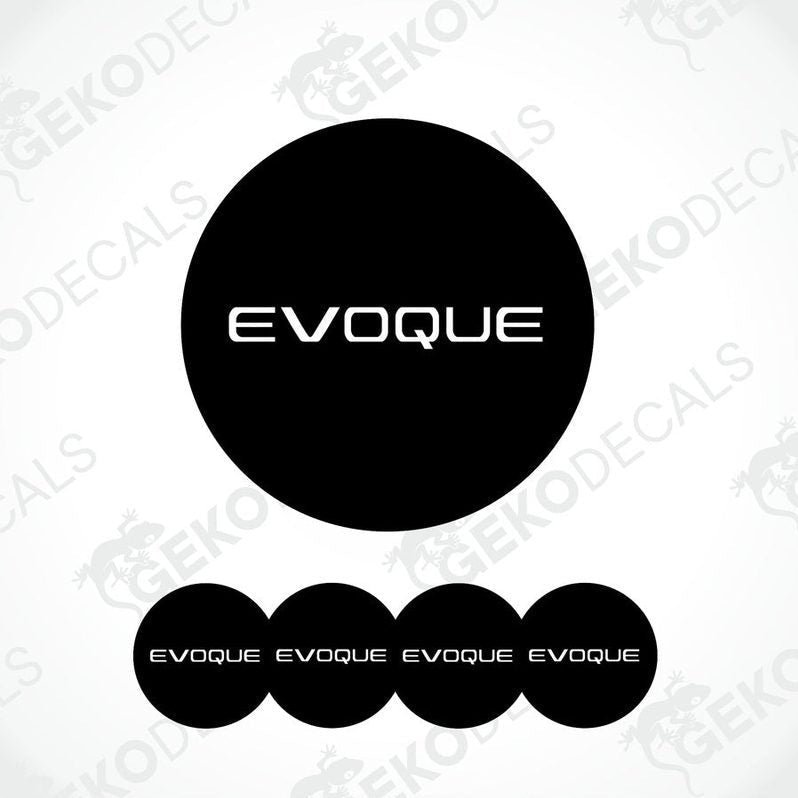 Set of four black vinyl decals with the word 'EVOQUE' printed in white, arranged in a specific pattern.