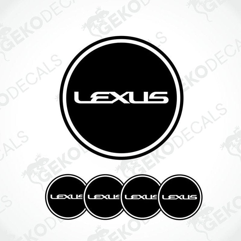 A set of four black vinyl stickers with the LEXUS brand logo on them.