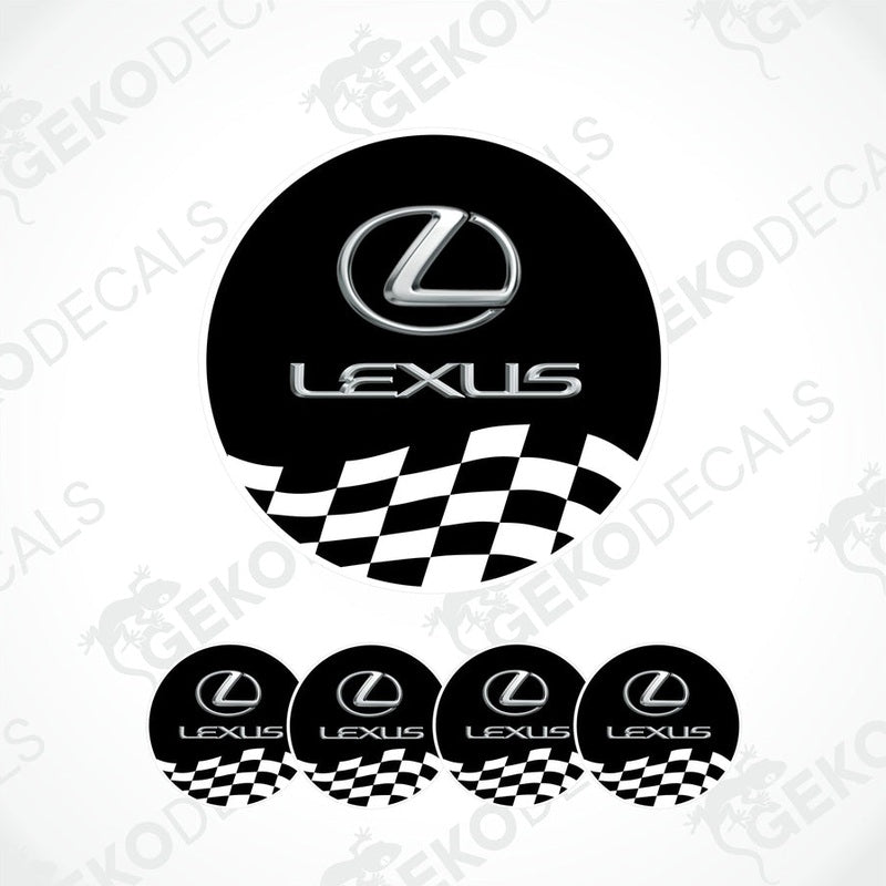 A set of black and white vinyl decals with a Lexus logo and checkered pattern.