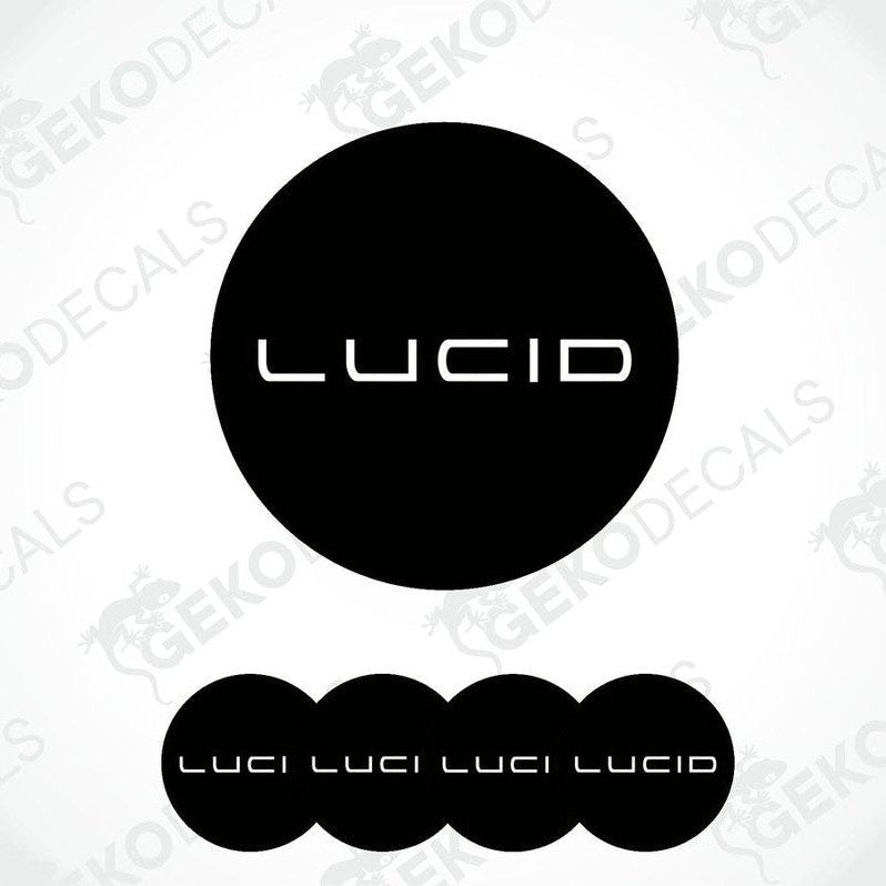 A set of four black vinyl decals with a white Lucid logo, displayed on a white background.