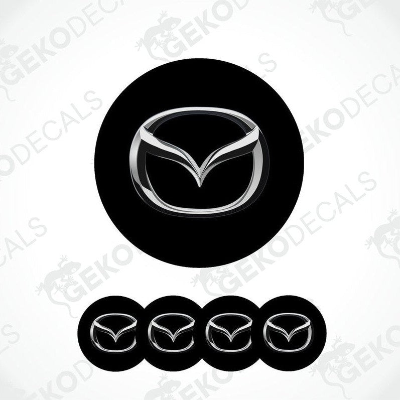 Set of black vinyl stickers with silver Mazda logo