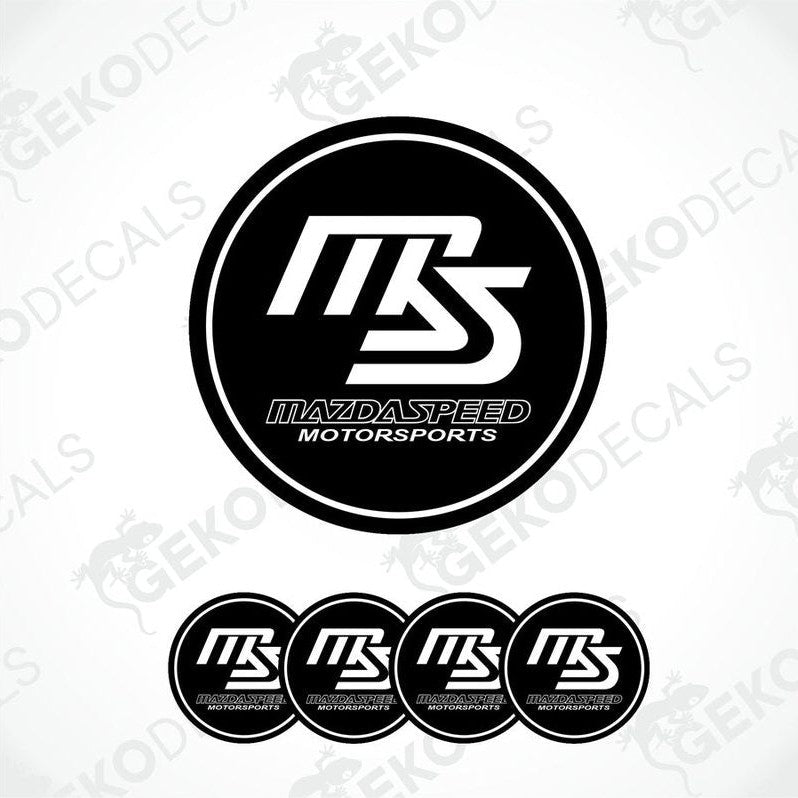Set of four black and white vinyl decals with the MazdaSpeed logo.