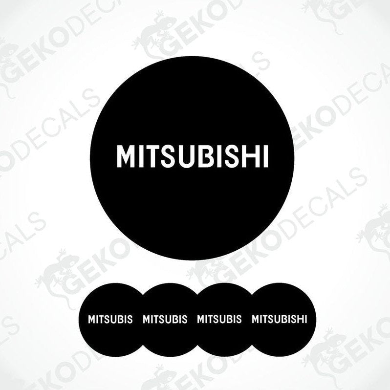 A set of black vinyl decals with the Mitsubishi logo, including one large decal and four smaller ones.