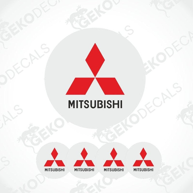 A set of four Mitsubishi car decals with the red and white Mitsubishi logo.