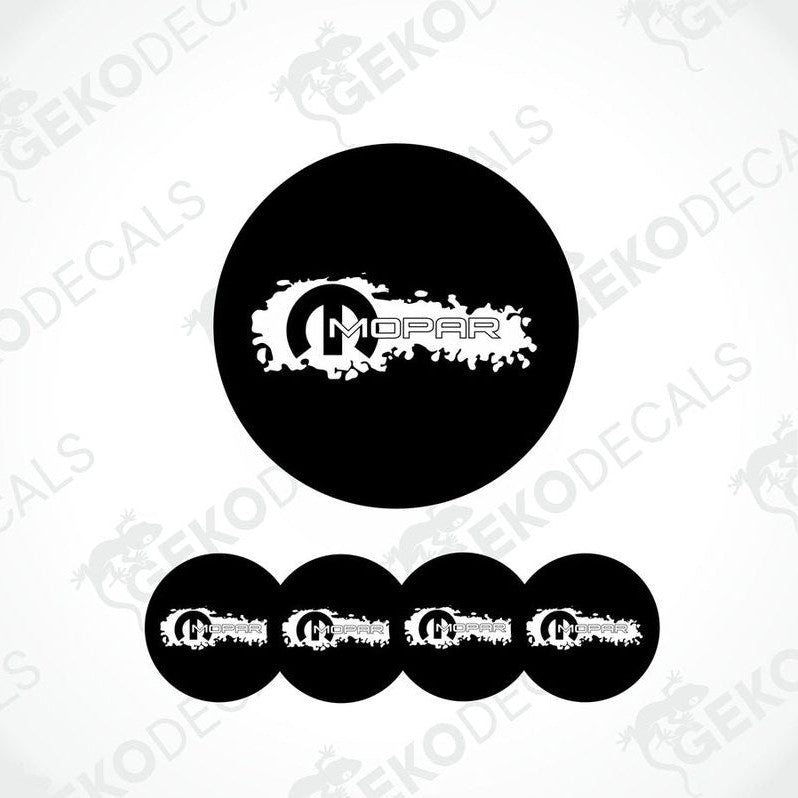 A set of four black and white vinyl decals with the MOPAR logo.