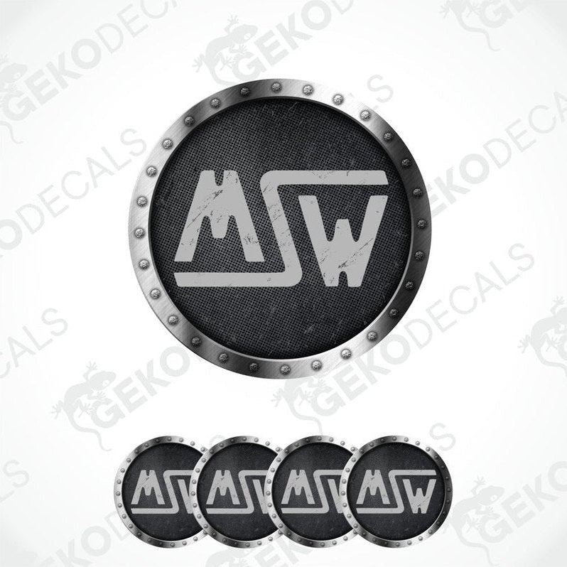 A set of black vinyl decals with the 'MSW' logo, displayed on a white background.