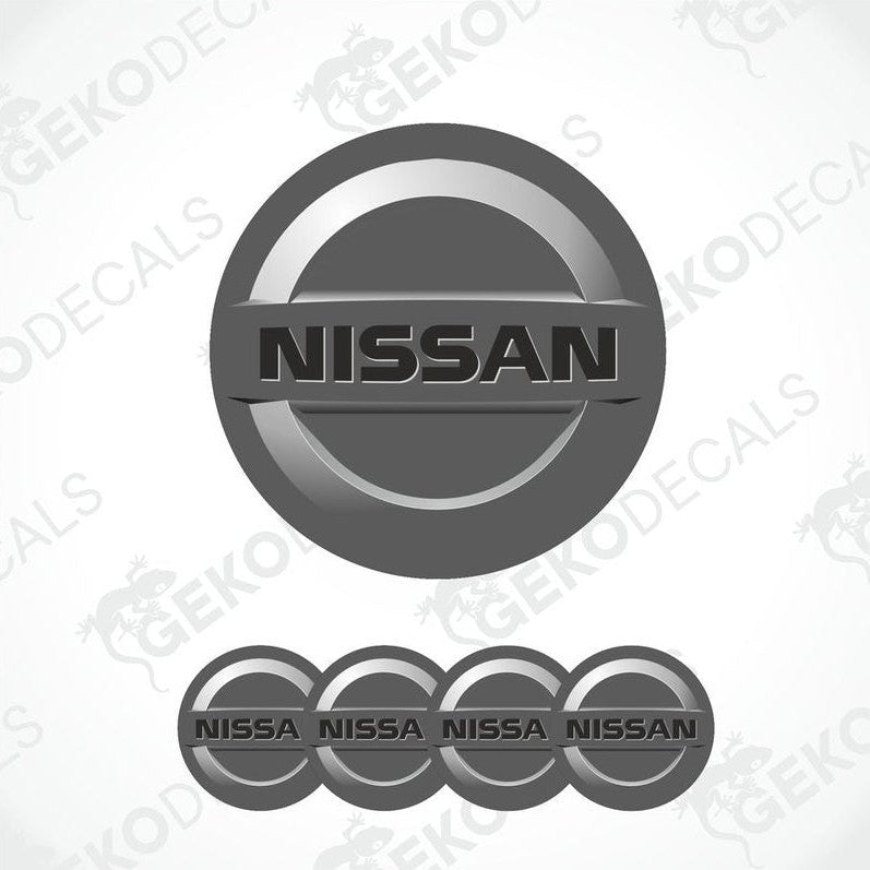 A set of four vinyl decals with polyurethane coating, featuring the NISSAN brand logo.