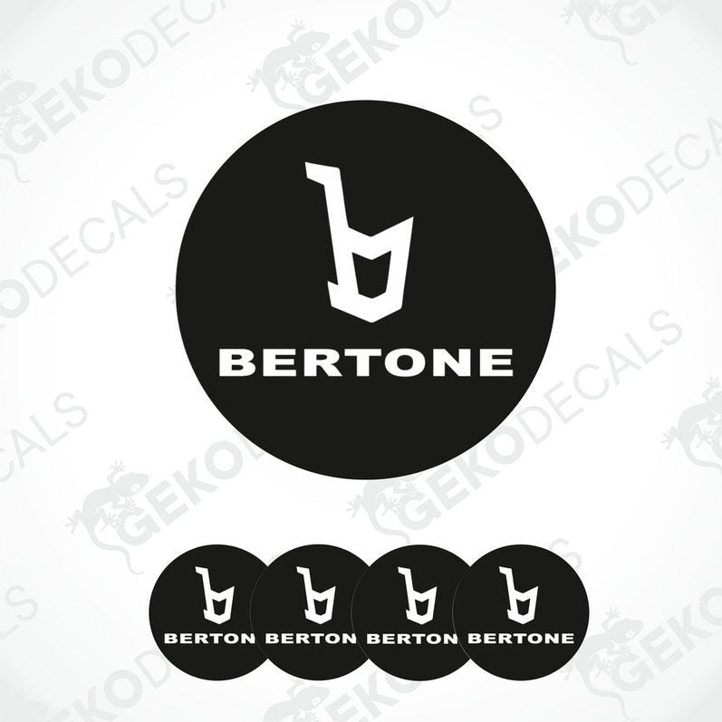 A set of black vinyl decals with the Bertone logo applied on them, displayed against a white background.