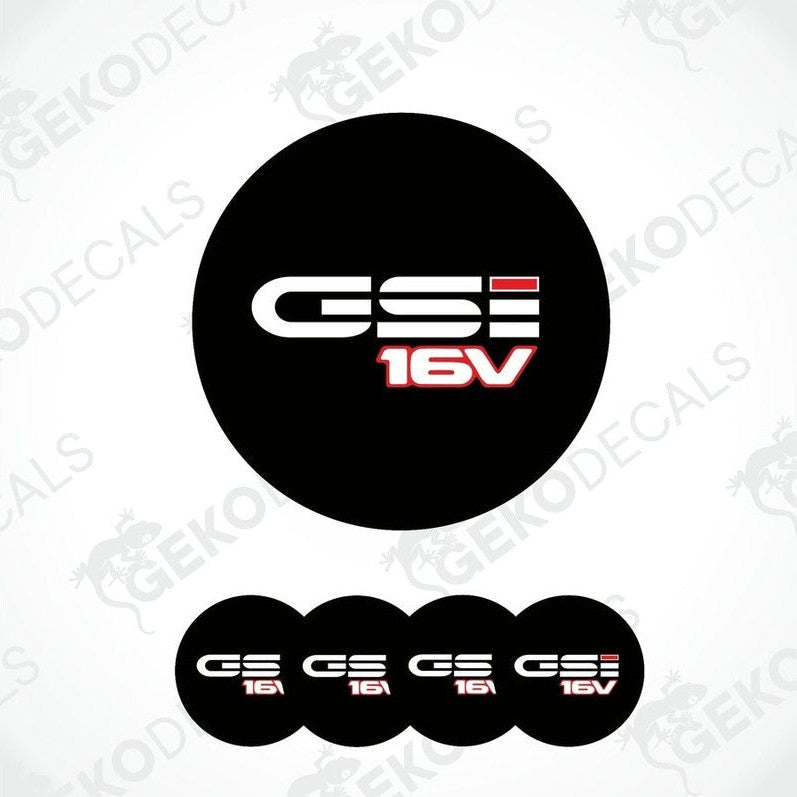 A set of four black vinyl stickers with 'OPEL GSI 16V' text and a red and white design logo.