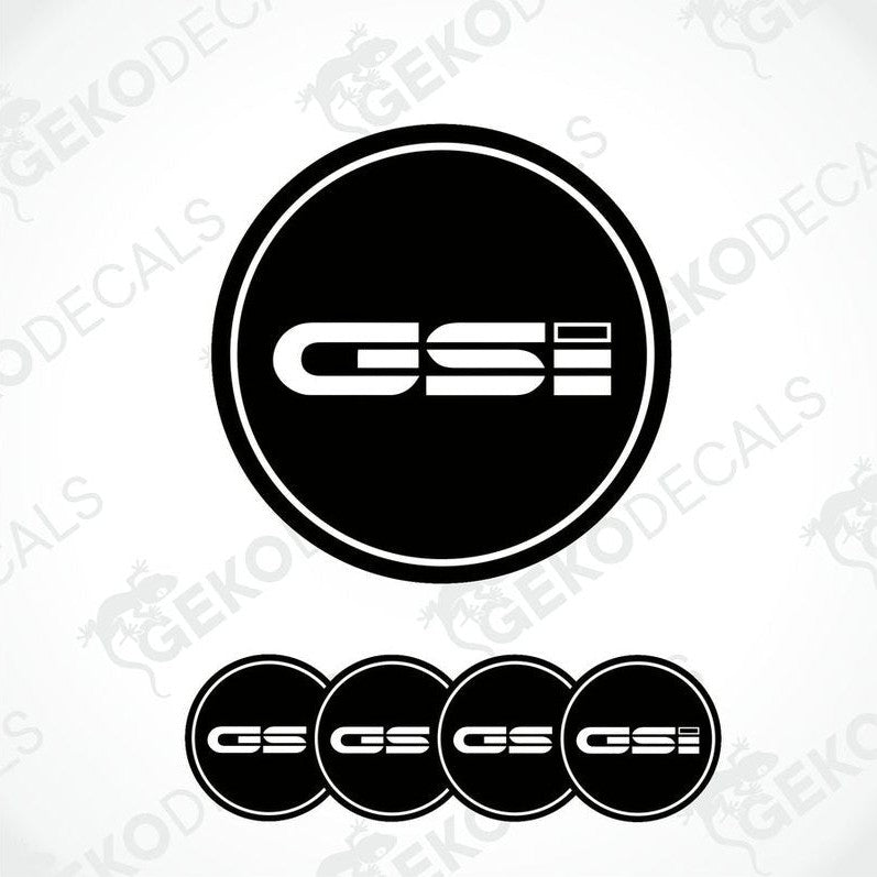 A set of black vinyl decals with 'OPEL GSi' text on them, typically used as car wheel caps.
