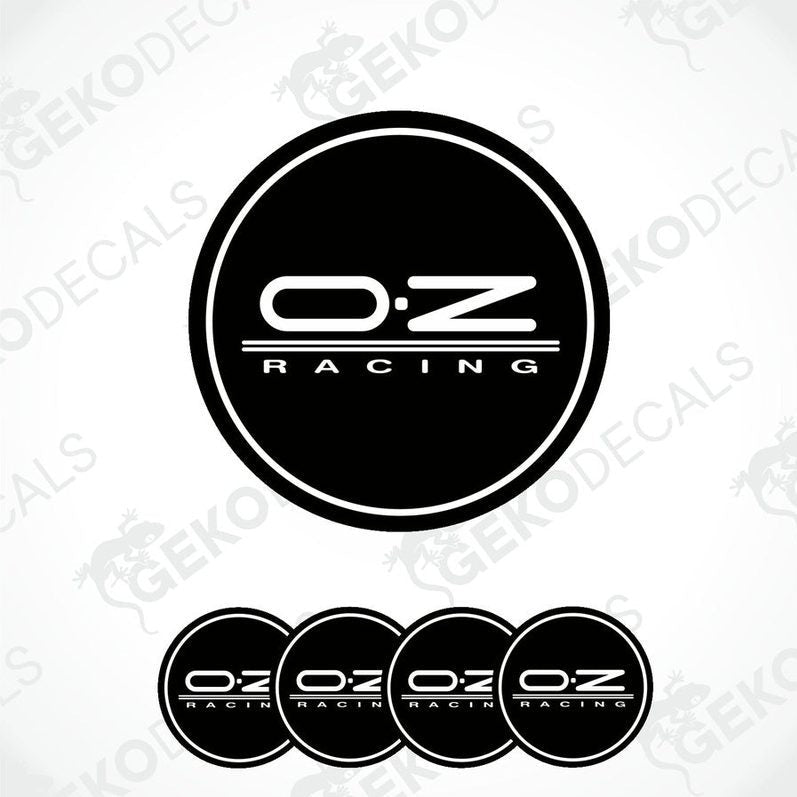 A set of four black vinyl stickers with the OZ Racing logo in white.