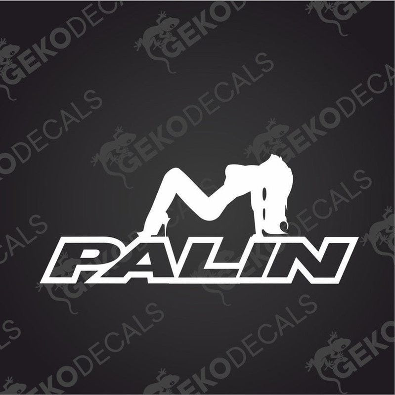 White Palin die cut decal with reclining woman silhouette and bold text on transfer paper