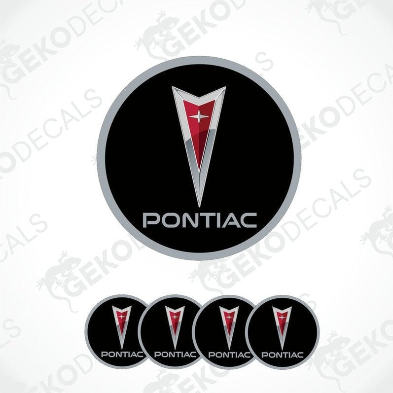 Set of four black vinyl decals with the PONTIAC logo in red and white.