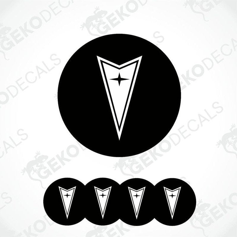 A set of four black vinyl stickers with the PONTIAC brand logo in the center.