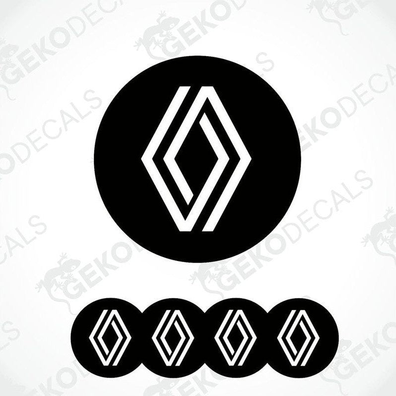 A set of four black vinyl stickers with a white RENAULT logo on each.