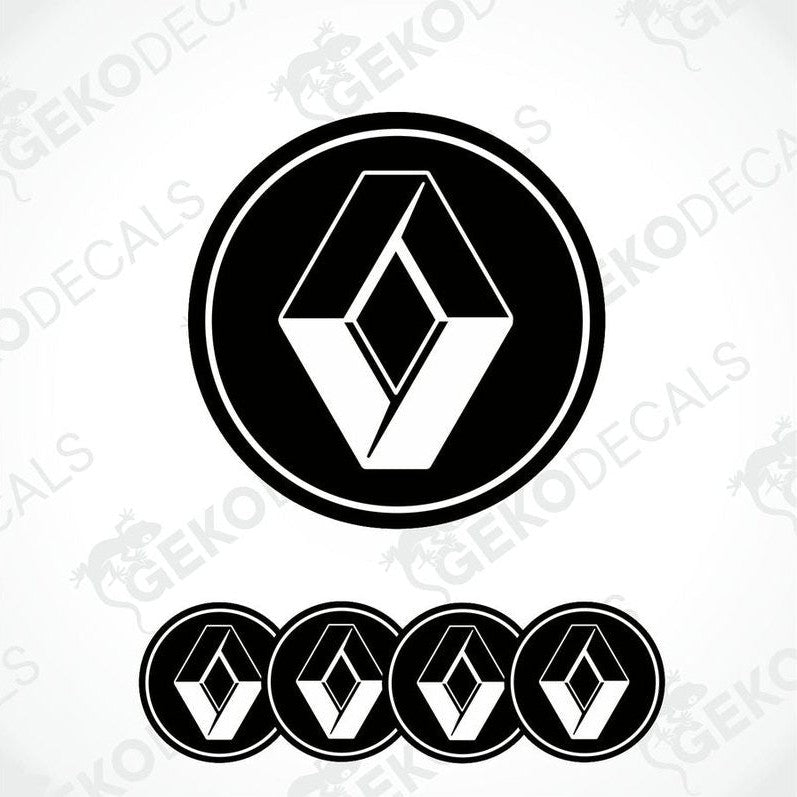 A set of four black vinyl stickers with a white geometric design, representing the RENAULT brand logo.