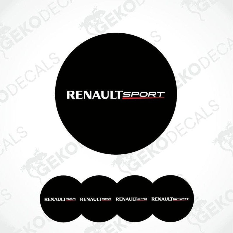 A set of four black vinyl stickers with the RENAULT SPORT logo on them, displayed against a white background.