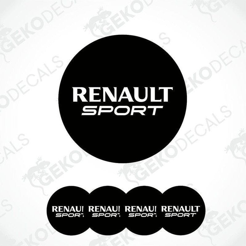 A set of four black vinyl decals with 'RENAULT SPORT' written in white letters.