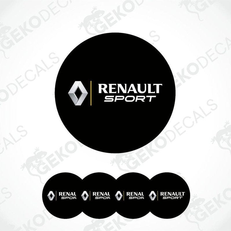 A set of four black vinyl stickers with the RENAULT SPORT logo in yellow.