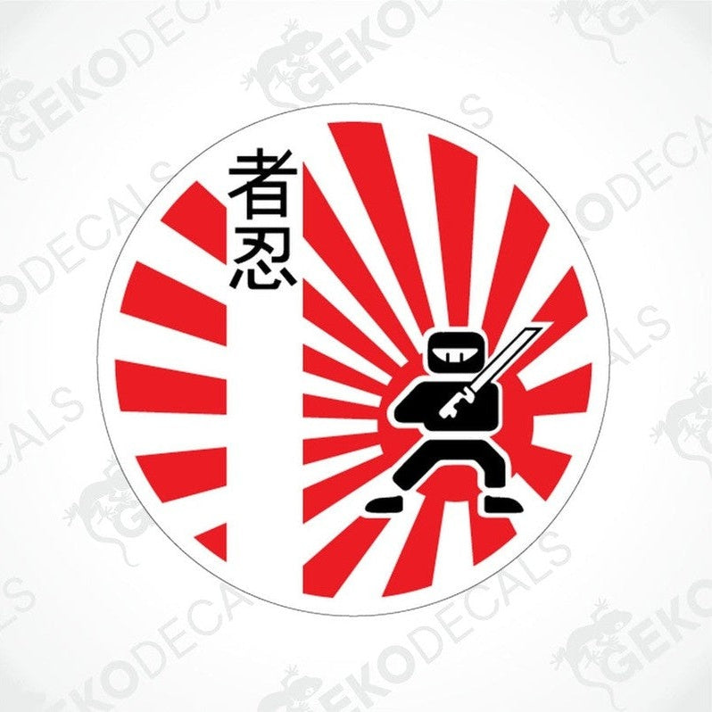 A sticker decal featuring a samurai character with a rising sun background, indicating a theme likely related to Japanese culture or a manga/anime style.