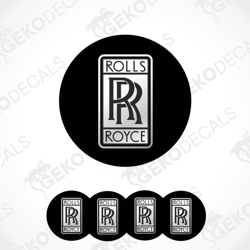 A set of four black vinyl stickers with the Rolls Royce logo in white.