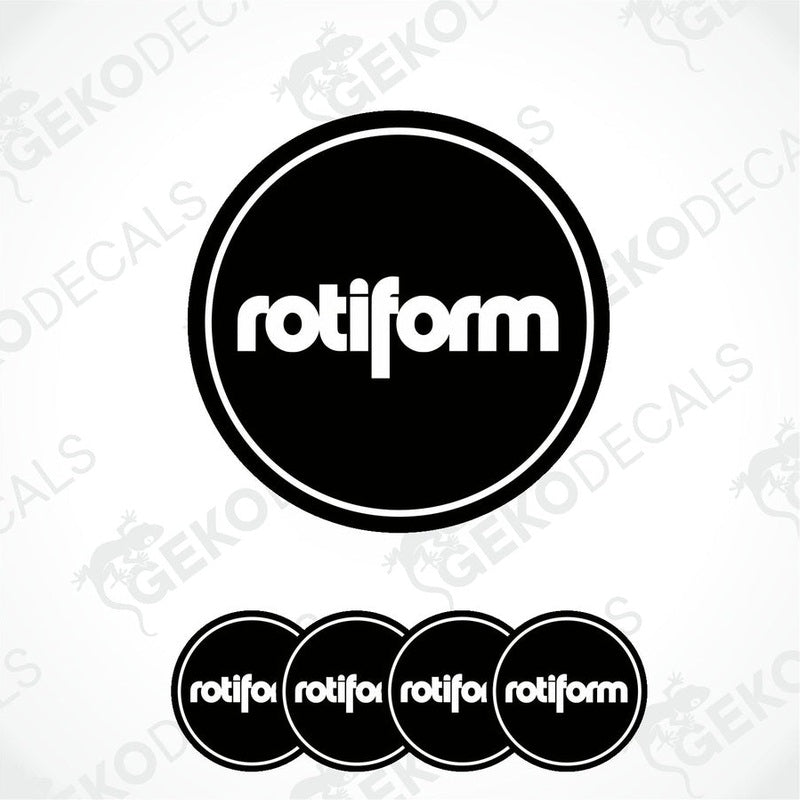 A set of four black vinyl stickers with the word 'ROTIFORM' printed on them, displayed against a white background.