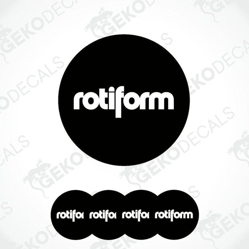 A set of four black vinyl stickers with the word 'ROTIFORM' printed on them, displayed against a white background.